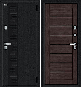 Дверь входная Thermo Техно Д2/BChrome с терморазрывом Букле черное/Wenge Melinga, 2 замка