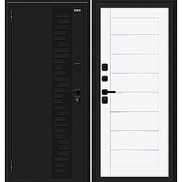 Дверь входная Thermo Техно Д2/SBlack с терморазрывом Букле черное/White Silk, 2 замка, с ночной задвижкой