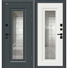 Дверь входная Шелл СД/SBlack с терморазрывом Старк антрацит/White Sand, с зеркалом, 2 замка, с ночной задвижкой