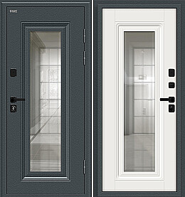 Дверь входная Шелл СД/SBlack с терморазрывом Старк антрацит/White Sand, с зеркалом, 2 замка, с ночной задвижкой