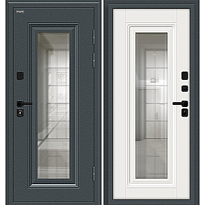 Дверь входная Шелл СД/SBlack с терморазрывом Старк антрацит/White Sand, с зеркалом, 2 замка, с ночной задвижкой