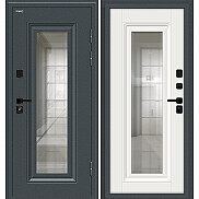 Дверь входная Шелл СД/SBlack с терморазрывом Старк антрацит/White Sand, с зеркалом, 2 замка, с ночной задвижкой