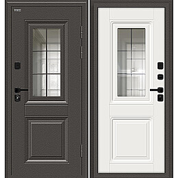 Дверь входная Шелтер СДР/SBlack с терморазрывом Старк шоколад/White Sand, с зеркалом, 2 замка, с ночной задвижкой