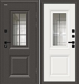 Дверь входная Шелтер СДР/SBlack с терморазрывом Старк шоколад/White Sand, с зеркалом, 2 замка, с ночной задвижкой