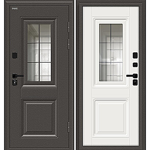 Дверь входная Шелтер СДР/SBlack с терморазрывом Старк шоколад/White Sand, с зеркалом, 2 замка, с ночной задвижкой