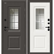 Дверь входная Шелтер СДР/SBlack с терморазрывом Старк шоколад/White Sand, с зеркалом, 2 замка, с ночной задвижкой