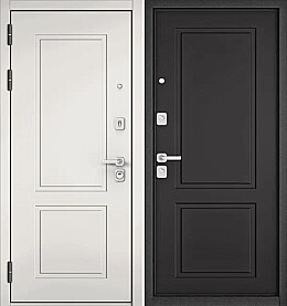 Дверь входная City Max PP МДФ-1/МДФ-1 (чёрная фурнитура) Белый софт/Графит софт, 2 замка, с ночной задвижкой