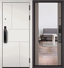 Дверь входная City Max IQ PP 182/164, с зеркалом Белый софт, 182/Эмаль капучино, 164 mirror, 2 замка