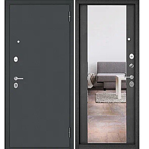 Дверь входная Фэмели Эко МП E-164 Черный муар металлик/Бетон тёмный, с зеркалом, 2 замка