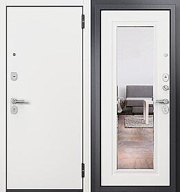 Дверь входная Фэмили Масс ПП M-100/M-140 Белый софт/Белый софт, с зеркалом, 2 замка