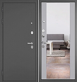 Дверь входная Trust Mass MP 164, с зеркалом Графит букле/Гриджио, 164 mirror, 2 замка, с ночной задвижкой