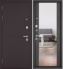 Дверь входная Trust Mass MP R-4 /164, с зеркалом Шоколад букле, R-4/Бетон темный, 164 mirror, 2 замка, с ночной задвижкой