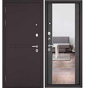Дверь входная Траст Масс МП R-4 /164 mirror Шоколад букле/Бетон темный, с зеркалом, 2 замка