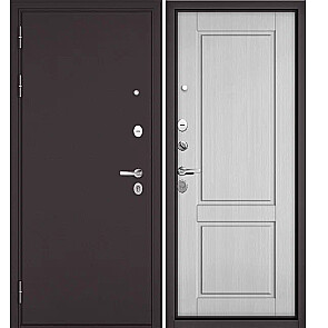 Дверь входная Траст Масс МП 9SD-1 Шоколад букле/Белый ларче, 2 замка, с ночной задвижкой