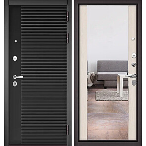 Дверь входная Траст Масс ПП 160/164 Черный матовый/Бьянко ларче, с зеркалом, 2 замка