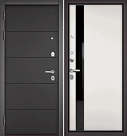 Дверь входная Trust Mass PP SiSt-3 Графит Софт ,194/Белый софт, Лакобель черный Si-3, 2 замка, с ночной задвижкой