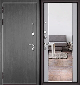 Дверь входная Trust Mass PP 100/164, с зеркалом Дуб Серый, 100/Гриджио, 164 mirror, 2 замка, с ночной задвижкой