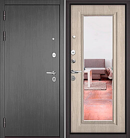 Дверь входная Trust Mass PP 100/140, с зеркалом Дуб серый, 100/Ясень ривьера айс, 140 mirrror, 2 замка