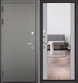 Дверь входная Trust Mass PP 100/164, с зеркалом Орех Пепельный, 100/Гриджио, 164 mirror, 2 замка, с ночной задвижкой