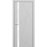 Дверь межкомнатная "Сhaos" Светло-серая эмаль ( RAL 7047) стекло Лакобель белый