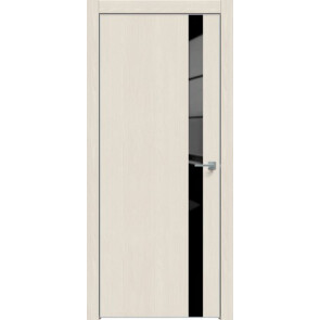 Дверь межкомнатная Concept-702 ПВХ Магнолия, лакобель чёрный, глухая, кромка матовый хром, каркасно-щитовая