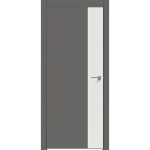 Дверь межкомнатная Concept-708 ПВХ Медиум грей, белоснежно матовый, глухая, кромка алюминиевая матовый хром, каркасно-щитовая