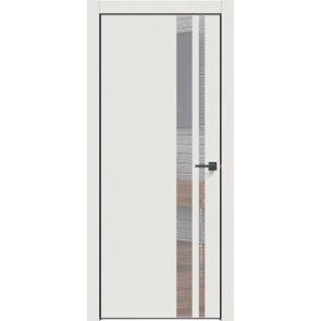 Дверь межкомнатная Concept-712 ПВХ Белоснежно матовый, зеркало, глухая, кромка алюминиевая черная матовая, каркасно-щитовая