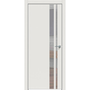 Дверь межкомнатная Concept-712 ПВХ Белоснежно матовый, зеркало, глухая, кромка алюминиевая матовый хром, каркасно-щитовая