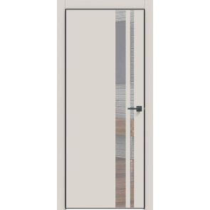 Дверь межкомнатная Concept-712 ПВХ Лайт грей, зеркало, глухая, кромка алюминиевая черная матовая, каркасно-щитовая