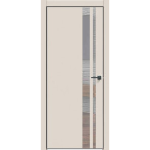 Дверь межкомнатная Concept-712 ПВХ Магнолия, зеркало, глухая, кромка алюминиевая черная матовая, каркасно-щитовая