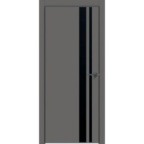 Дверь межкомнатная Concept-712 ПВХ Медиум грей, лакобель чёрный, глухая, кромка алюминиевая черная матовая, каркасно-щитовая