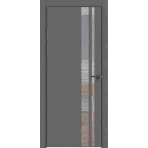 Дверь межкомнатная Concept-712 ПВХ Медиум грей, зеркало, глухая, кромка алюминиевая черная матовая, каркасно-щитовая