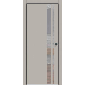 Дверь межкомнатная Concept-712 ПВХ Шелл грей, зеркало, глухая, кромка алюминиевая черная матовая, каркасно-щитовая