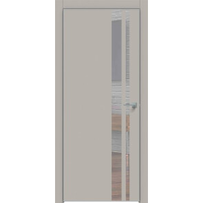 Дверь межкомнатная Concept-712 ПВХ Шелл грей, зеркало, глухая, кромка алюминиевая матовый хром, каркасно-щитовая