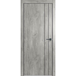 Дверь межкомнатная Future-713 ПВХ Дуб винчестер серый, глухая, кромка алюминиевая черная матовая, каркасно-щитовая