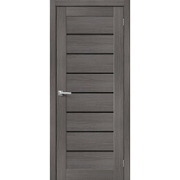 Дверь межкомнатная Браво-22 Экошпон Grey Melinga, остекленная, black shine, кромка нет, царговая