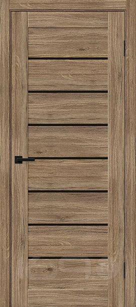 Дверь межкомнатная Браво-22 Экошпон Original Oak, остекленная, black shine, без кромки, царговая