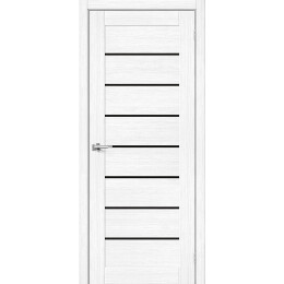 Дверь межкомнатная Браво-22 Экошпон Snow Melinga, остекленная, black shine, кромка нет, царговая