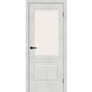 Дверь межкомнатная Прима-3 Экошпон Bianco melinga, остекленная, white сrystal, кромка нет, филенчатая
