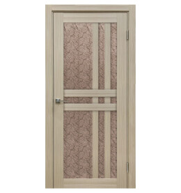 Дверь межкомнатная Z-8 Экошпон, Кремовая лиственница, остекленная, гранит бронза, царговая