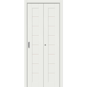 Дверь межкомнатная Браво-22 складная Эмалит White Matt, остекленная, magic fog, царговая