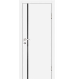 Дверь межкомнатная Лозана 01 Эмалит, Софт айс, остекленная, лакобель чёрный, кромка алюминиевая в цвет полотна, каркасно-щитовая