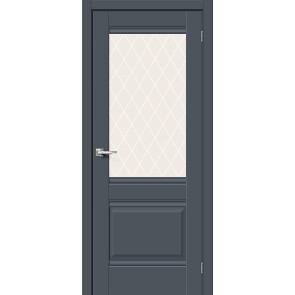 Дверь межкомнатная Прима-3 Эмалит Stormy Matt, остекленная, white сrystal, кромка нет, филенчатая