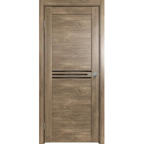 Дверь межкомнатная Future-601 ПВХ Дуб Винчестер трюфель, остекленная, лакобель чёрный, царговая