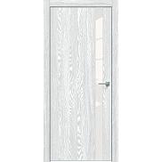 Дверь межкомнатная "Future-702" Дуб патина серый, вставка Лакобель белый, кромка-матовый хром