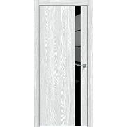 Дверь межкомнатная "Future-702" Дуб патина серый, вставка Лакобель черный, кромка-матовый хром
