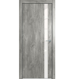 Дверь межкомнатная Future-702 ПВХ, Дуб винчестер серый, глухая, лакобель белый, кромка алюминиевая черная матовая, каркасно-щитовая