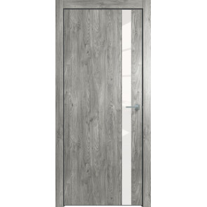Дверь межкомнатная Future-702 ПВХ Дуб винчестер серый, лакобель белый, глухая, лакобель белый, кромка алюминиевая черная матовая, каркасно-щитовая