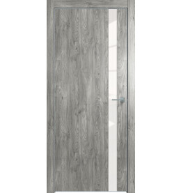 Дверь межкомнатная Future-702 ПВХ, Дуб винчестер серый, глухая, лакобель белый, кромка алюминиевая матовый хром, каркасно-щитовая
