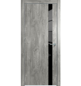 Дверь межкомнатная Future-702 ПВХ, Дуб винчестер серый, глухая, лакобель чёрный, кромка алюминиевая матовый хром, каркасно-щитовая